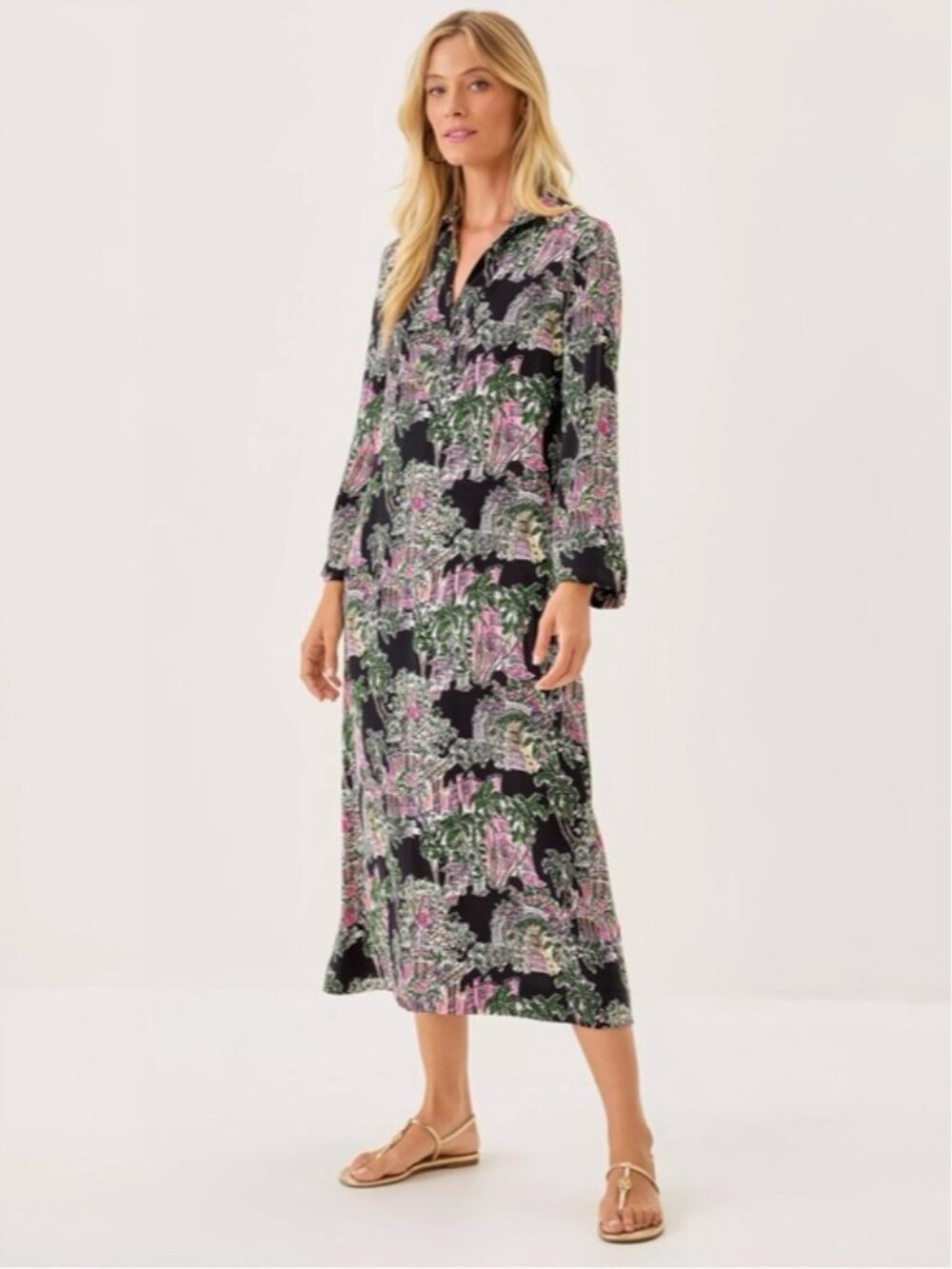 NWT Lilly Pulitzer LG Simona Midi Dress “Onyx Pb Anniversary Toile” sz LG - Picture 2 of 4